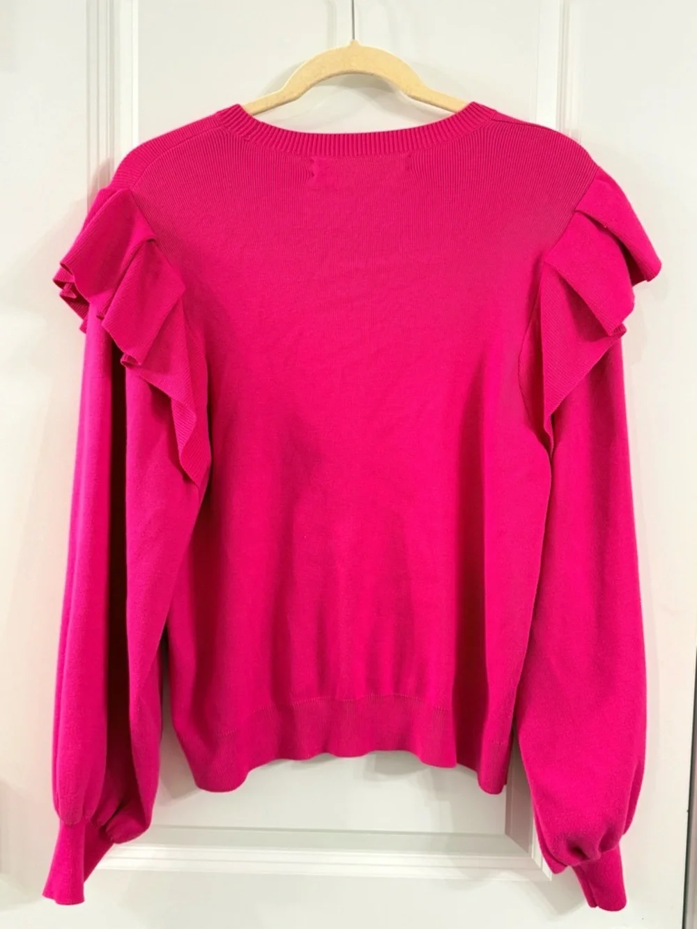 Marie Oliver Hot Pink Ruffle Sweater |Romantic Feminine Statement Piece (M)